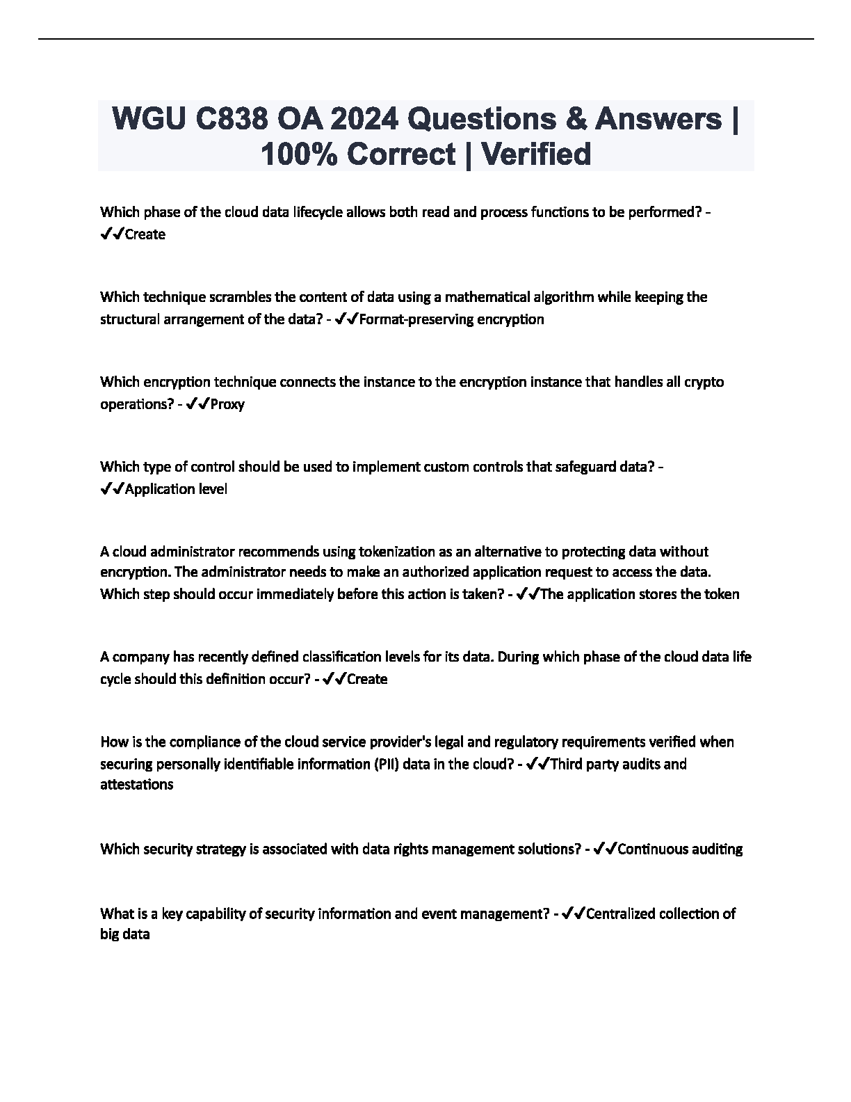 WGU C838 Cloud Security OA Test Bank 2024 Answers
