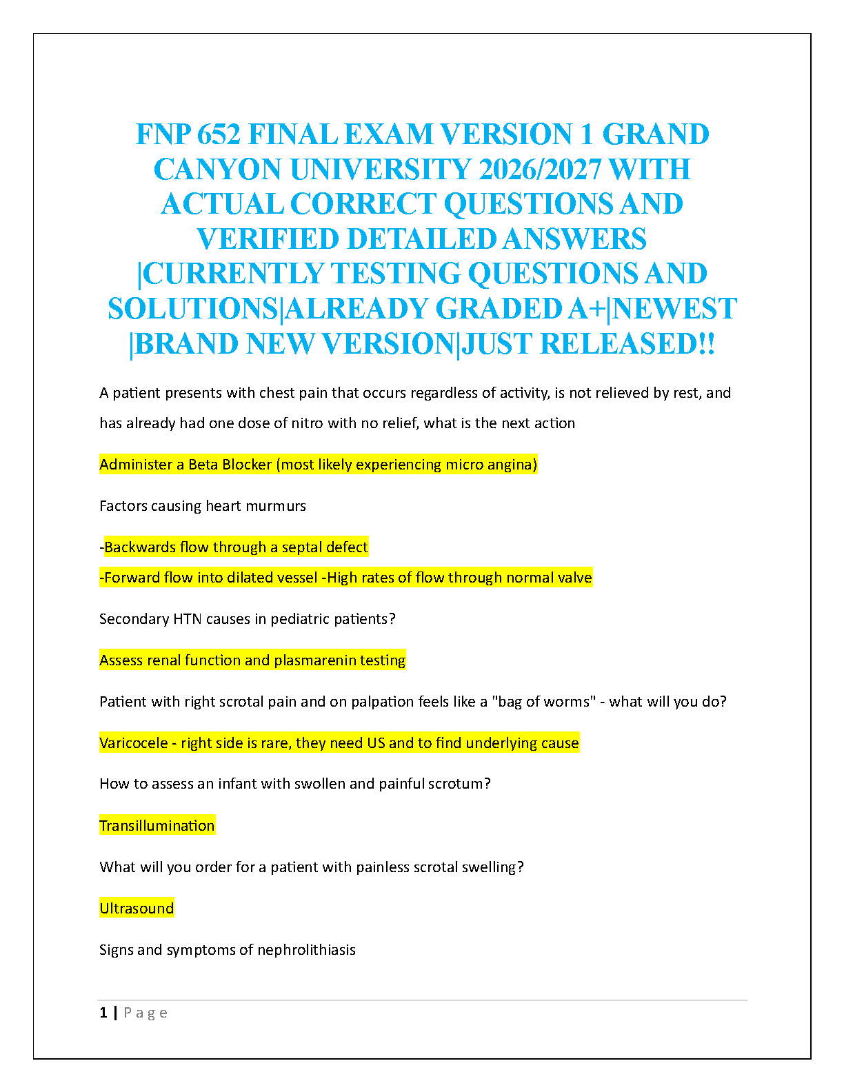 GCU FNP 652 Final Exam Study Guide 2026