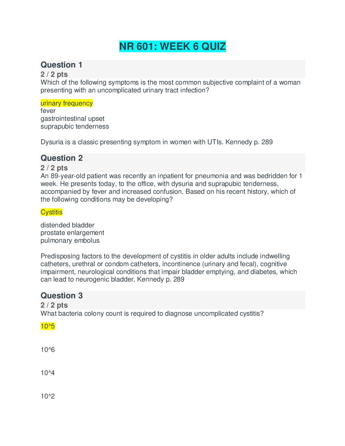 NR 601 Week 6 Quiz with Verified Answers for Nursing Students