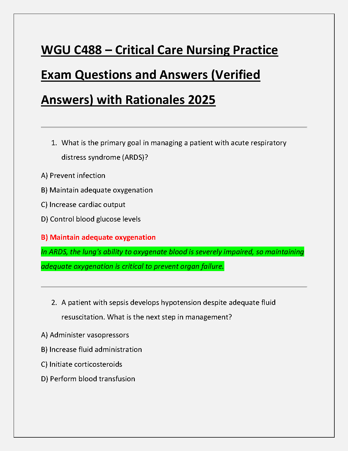 WGU C488 Critical Care Nursing Practice Questions IMG-1