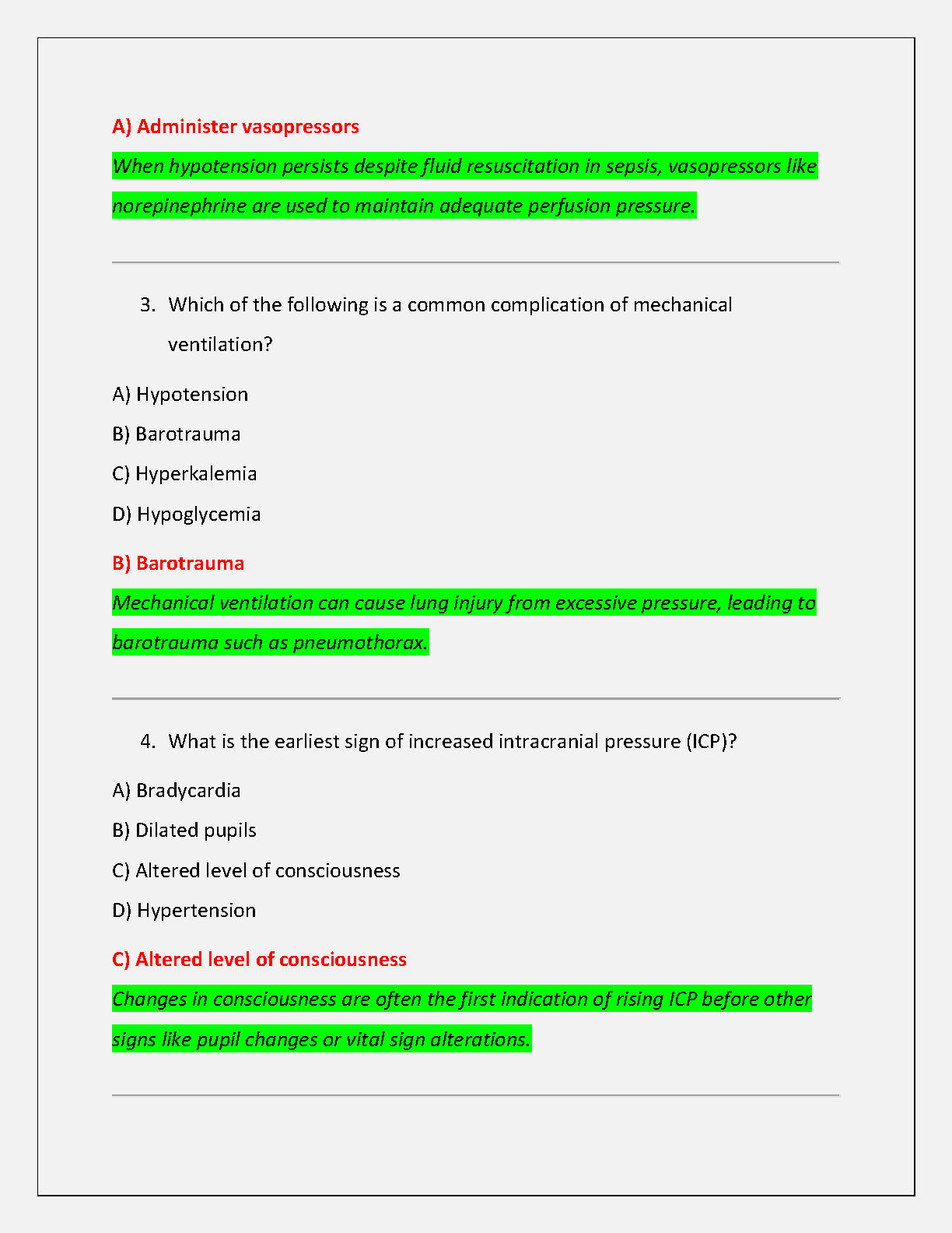 WGU C488 Critical Care Nursing Practice Questions