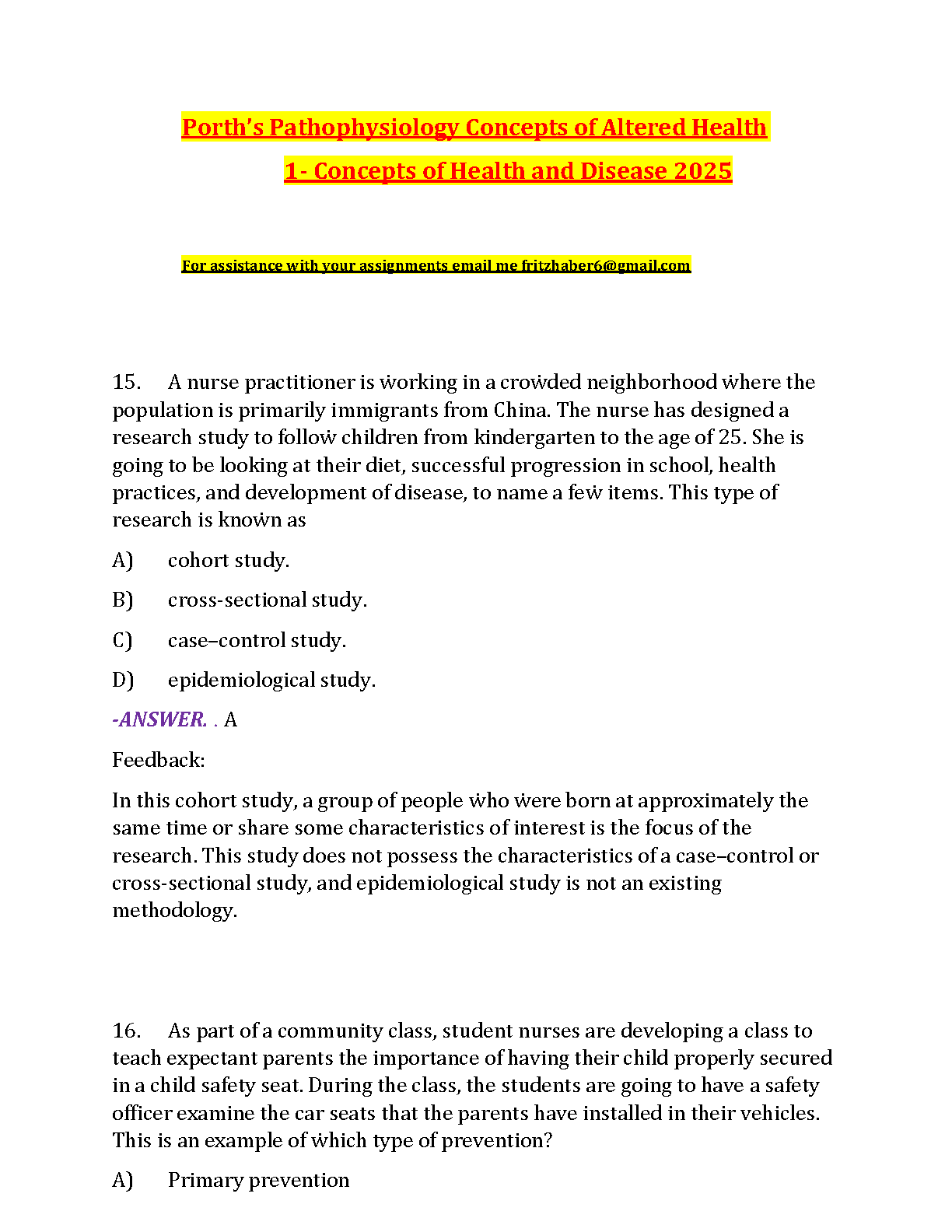 Porth Pathophysiology Study Guide 2026/27