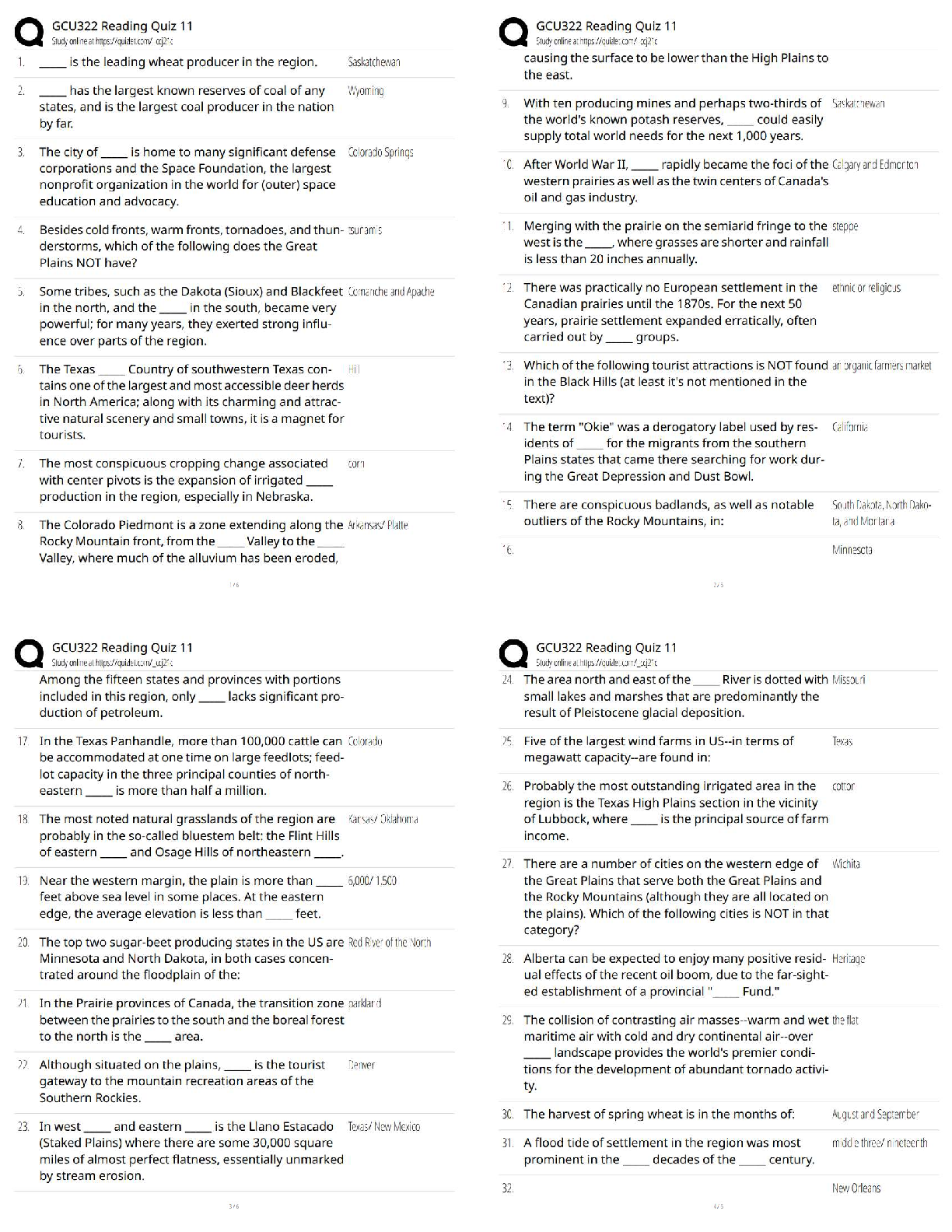 GCU322 Geography Test Bank Quiz 11 Answers 2026/27