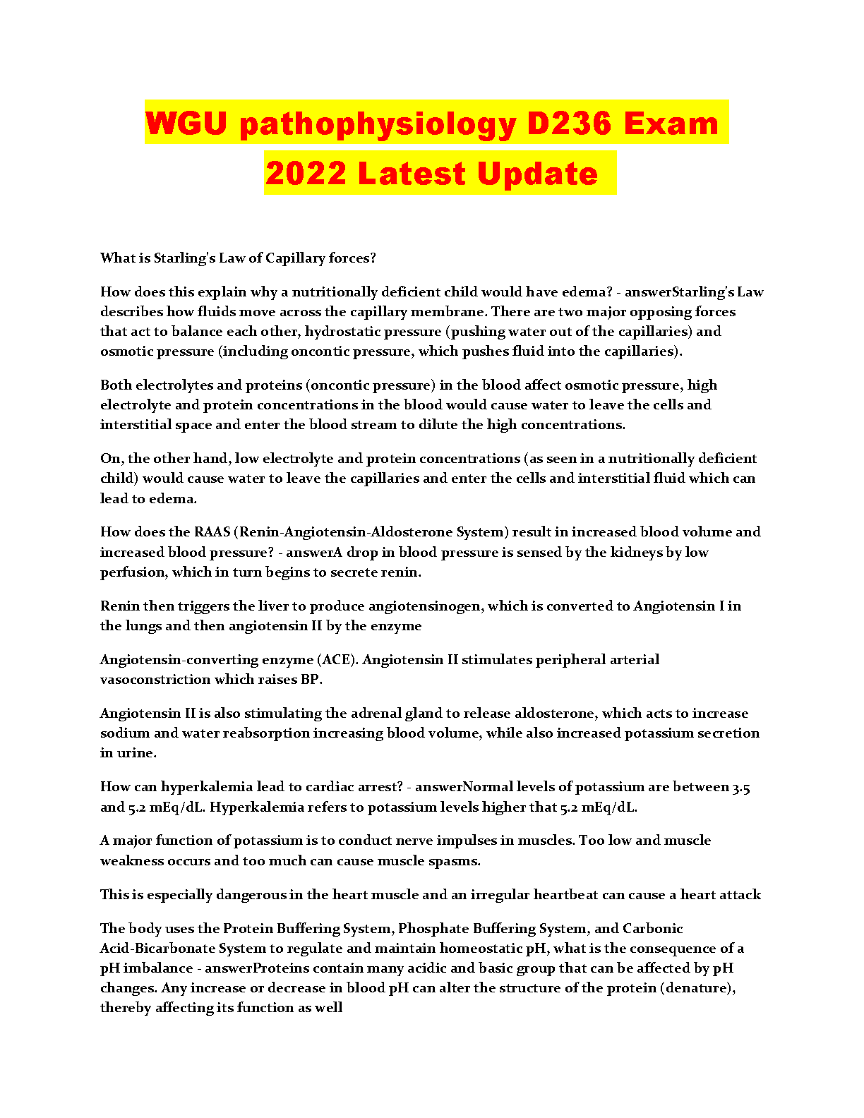 WGU Pathophysiology D236 Study Guide 2022 Latest Update