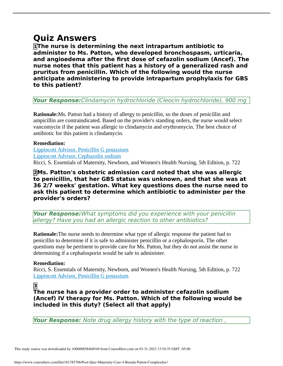 Ricci Maternity Nursing Quiz Answers 2026/27 Guide IMG-1