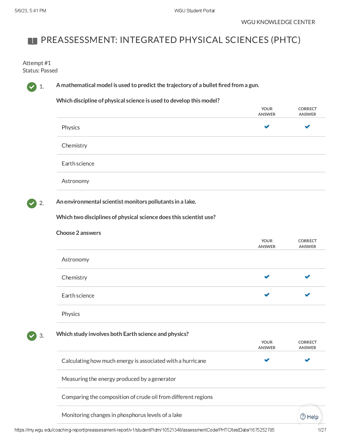WGU C214 Integrated Physical Sciences Preassessment 2024-2025