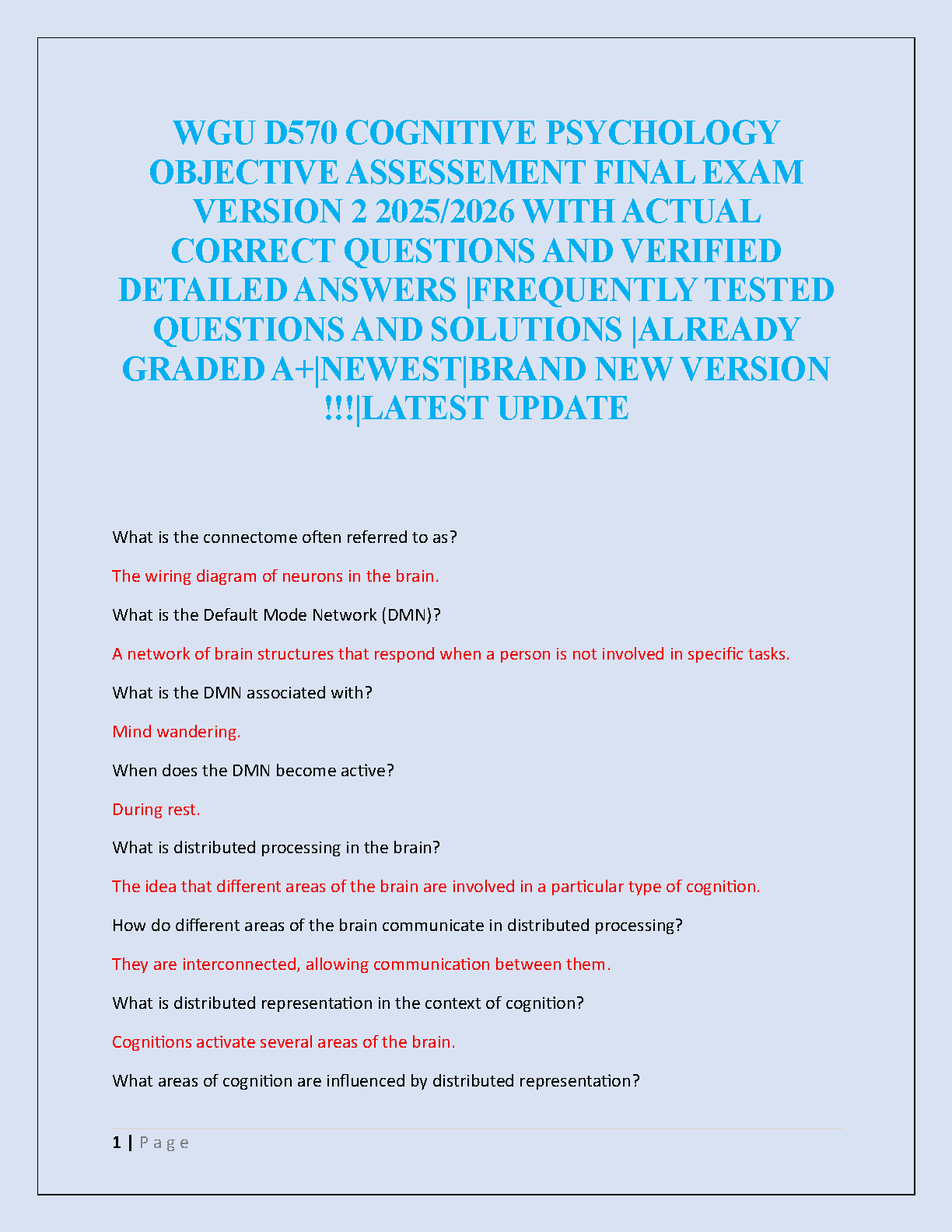WGU D570 Cognitive Psych Final Exam 2025 Solutions