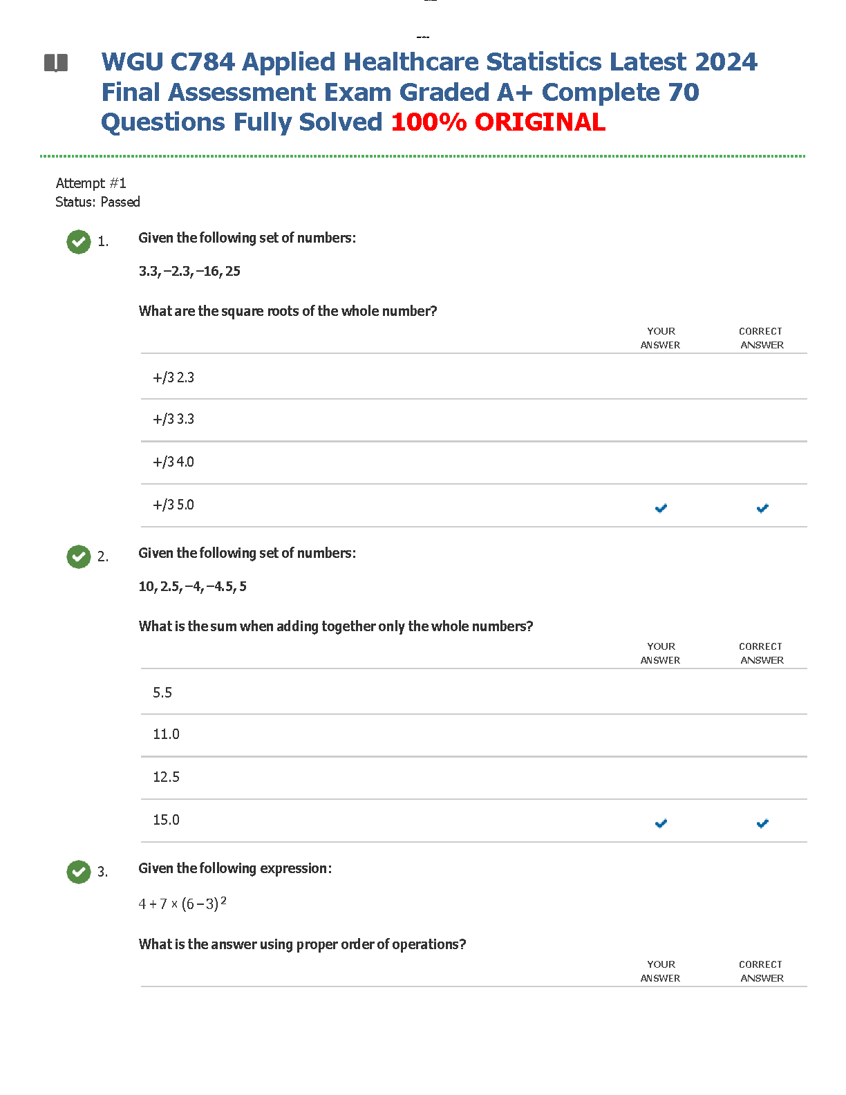 WGU C784 Healthcare Stats Final Exam Solutions 2024