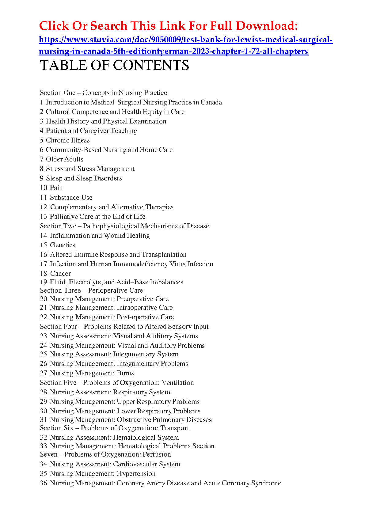 Lewis Med Surg Nursing Canada Test Bank Ch 1-72 (5th Ed)