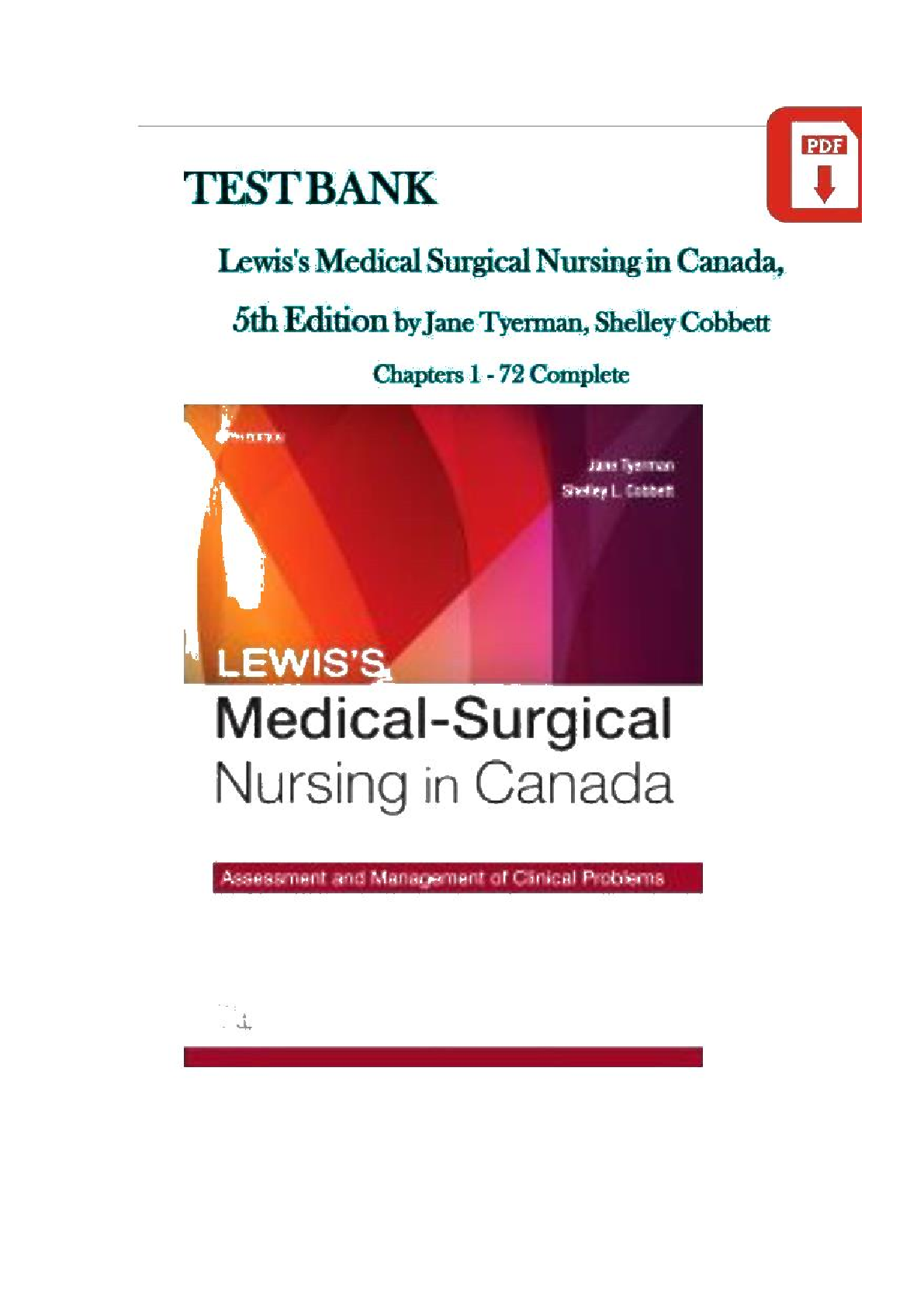 Lewis Med Surg Nursing Canada Test Bank Ch 1-72 (5th Ed)