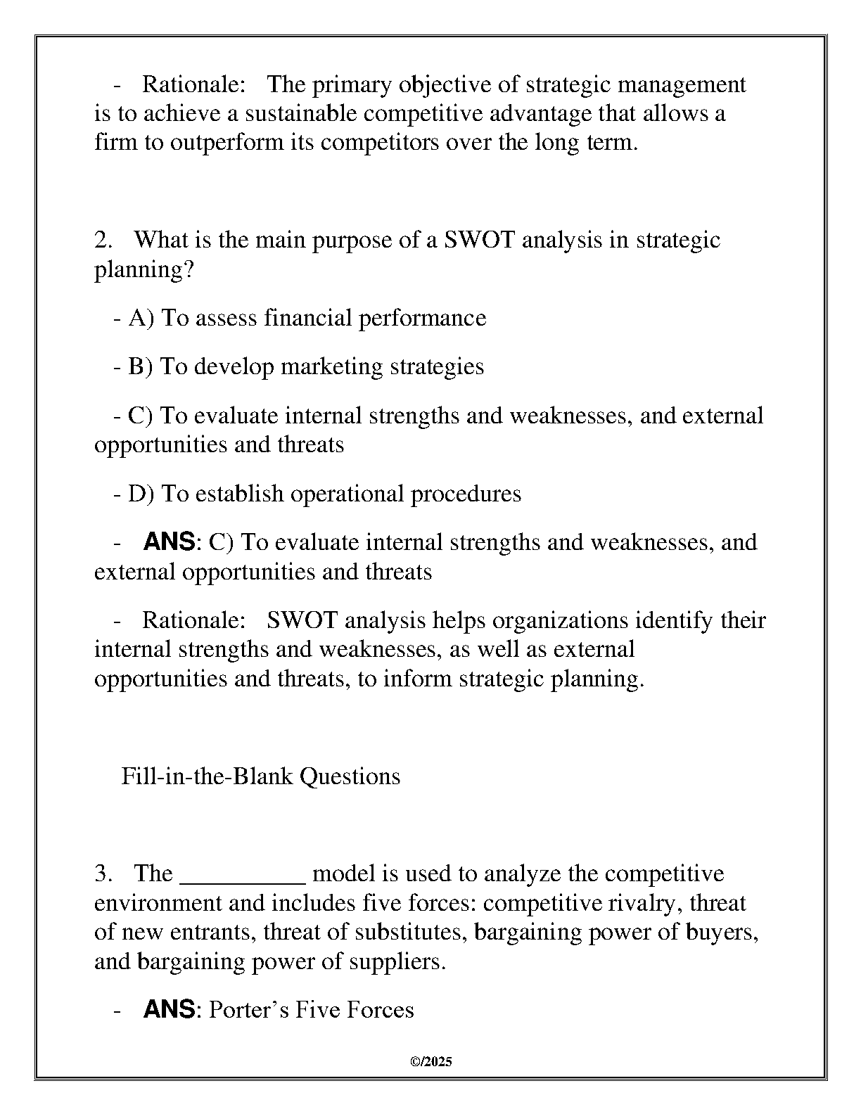 WGU MGMT 6050 Strategic Management Final Exam Q&A 2025
