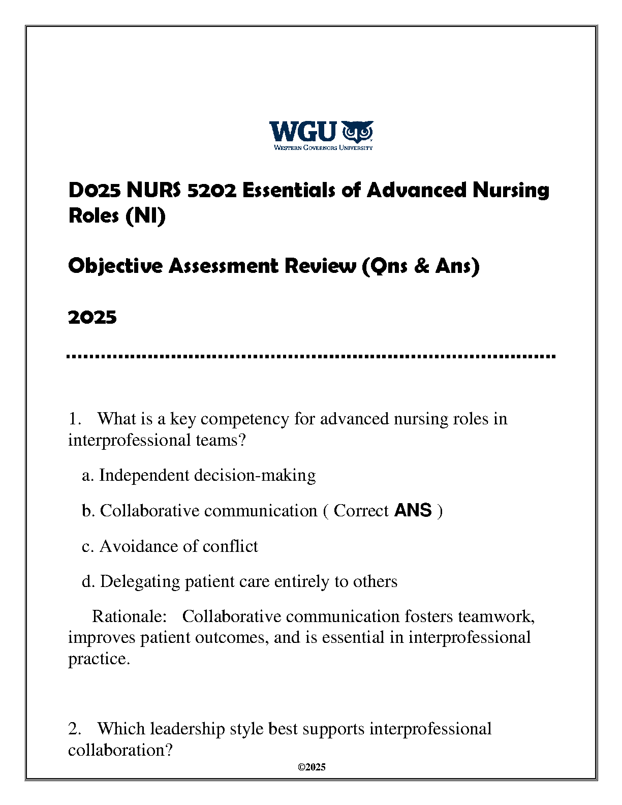 NURS 5202 Exam Prep: Advanced Nursing Roles Q&A Guide IMG-1
