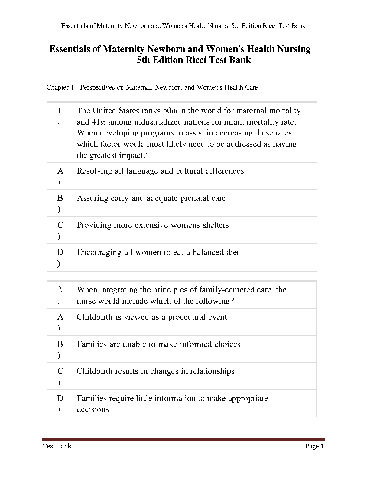 Maternity & Newborn Nursing Test Bank 2026/27 IMG-1