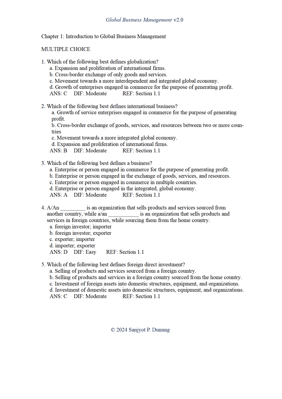 Global Business Management by Sanjyot Dunung