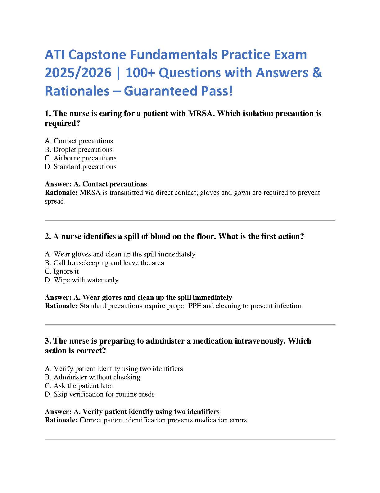 ATI Capstone Fundamentals Practice Exam 2025/2026 Guide