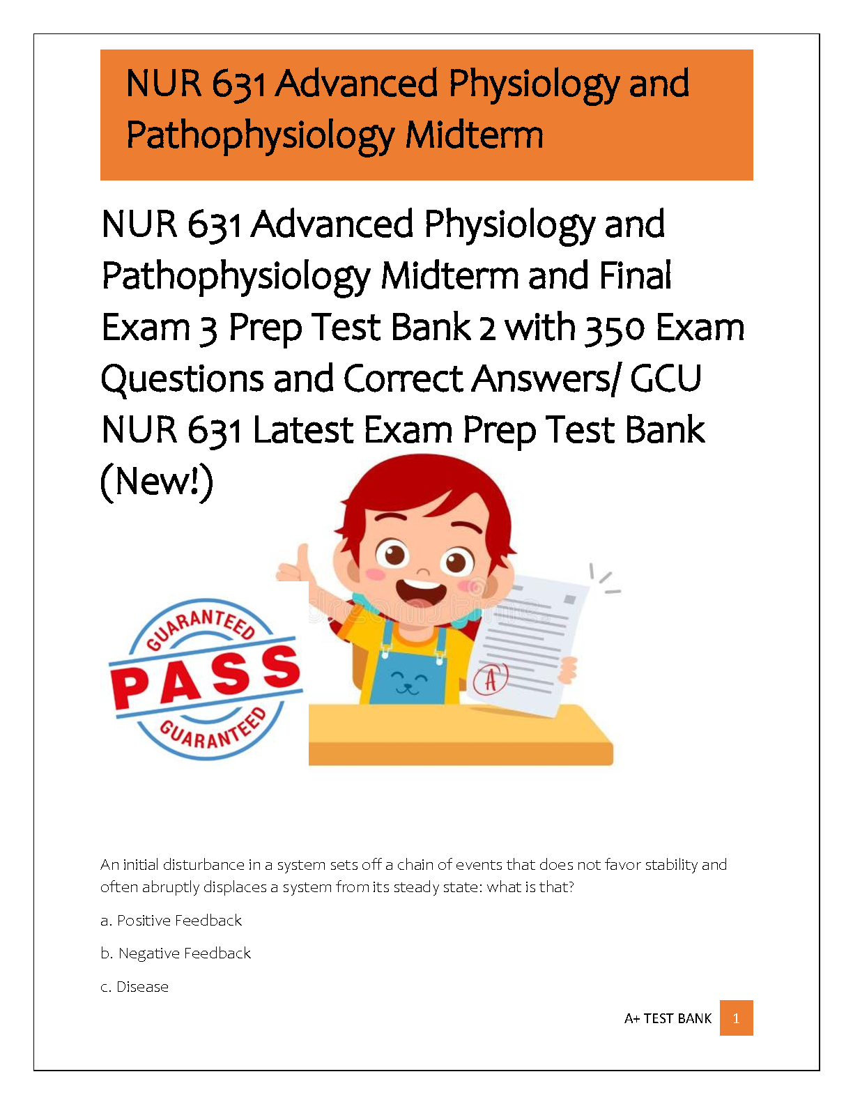 NUR 631 Physio Patho Test Bank 2026/27 GCU Porth