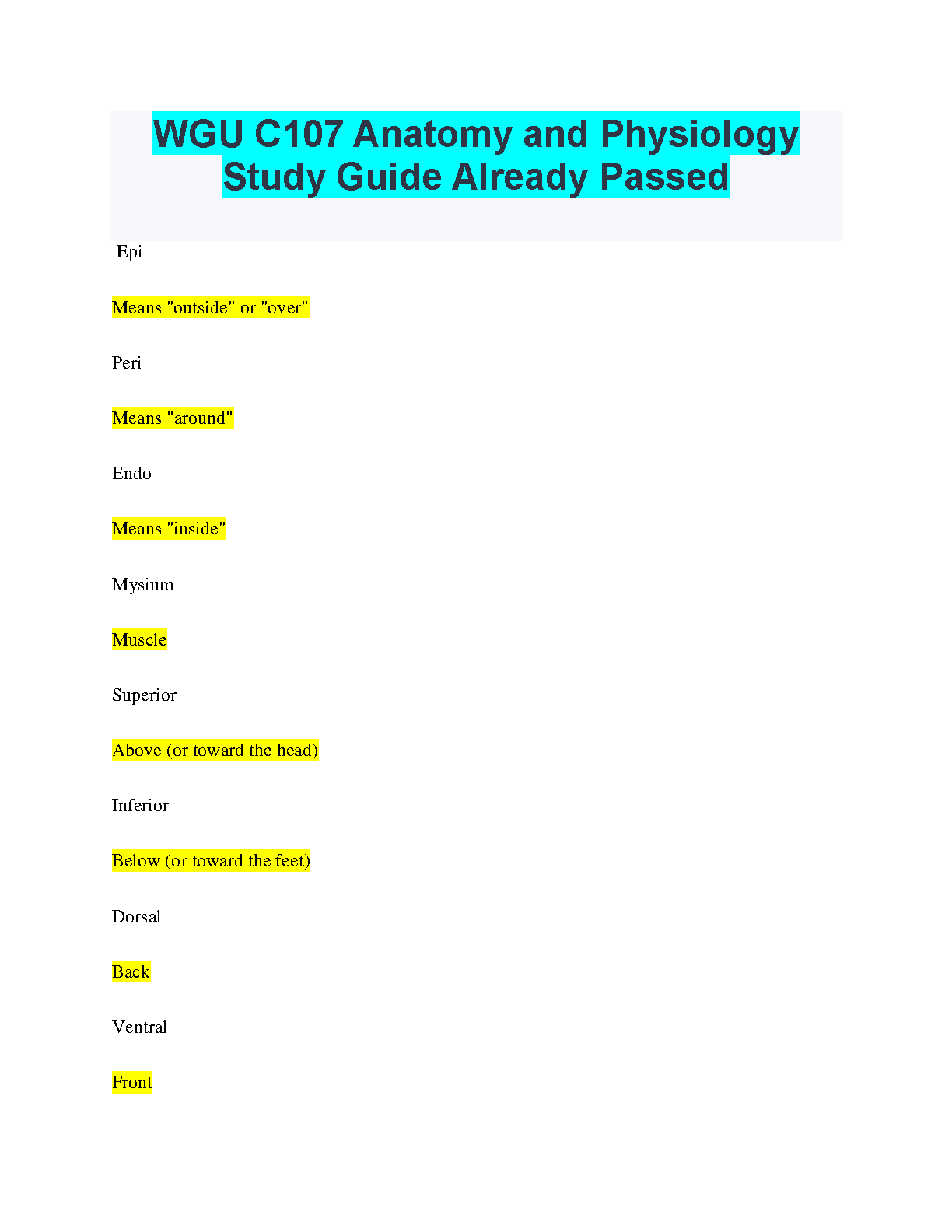 WGU C107 Anatomy and Physiology Study Guide 2024-2025 IMG-1