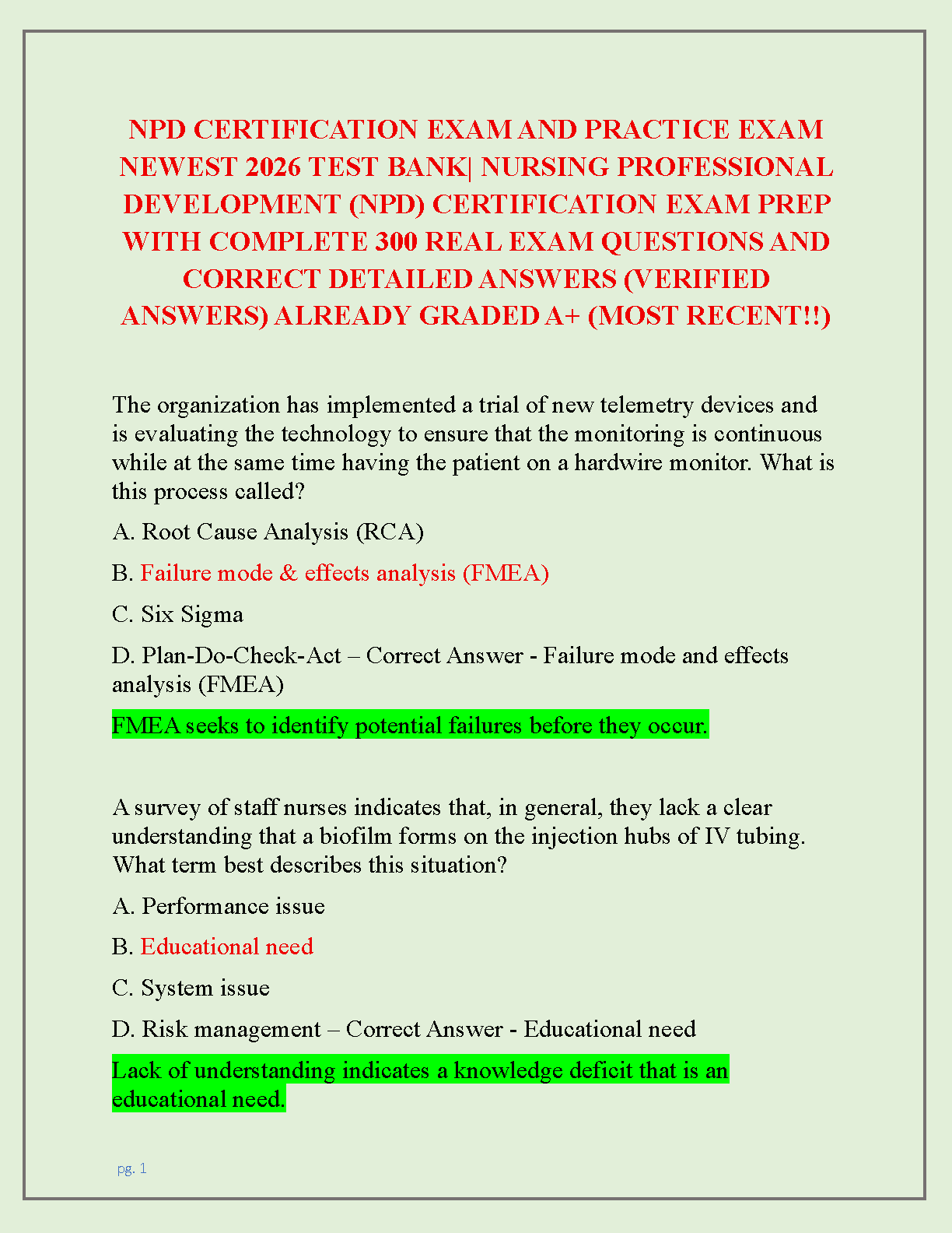 ANCC NPD 2026 Test Bank Verified Answers Practice Questions