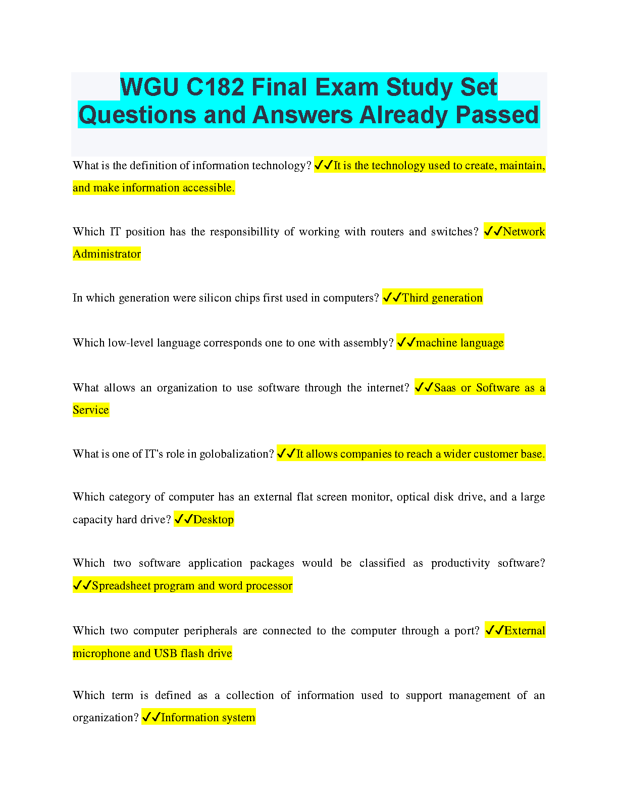 WGU C182 Final Exam Study Guide 2024-2025 Q&A