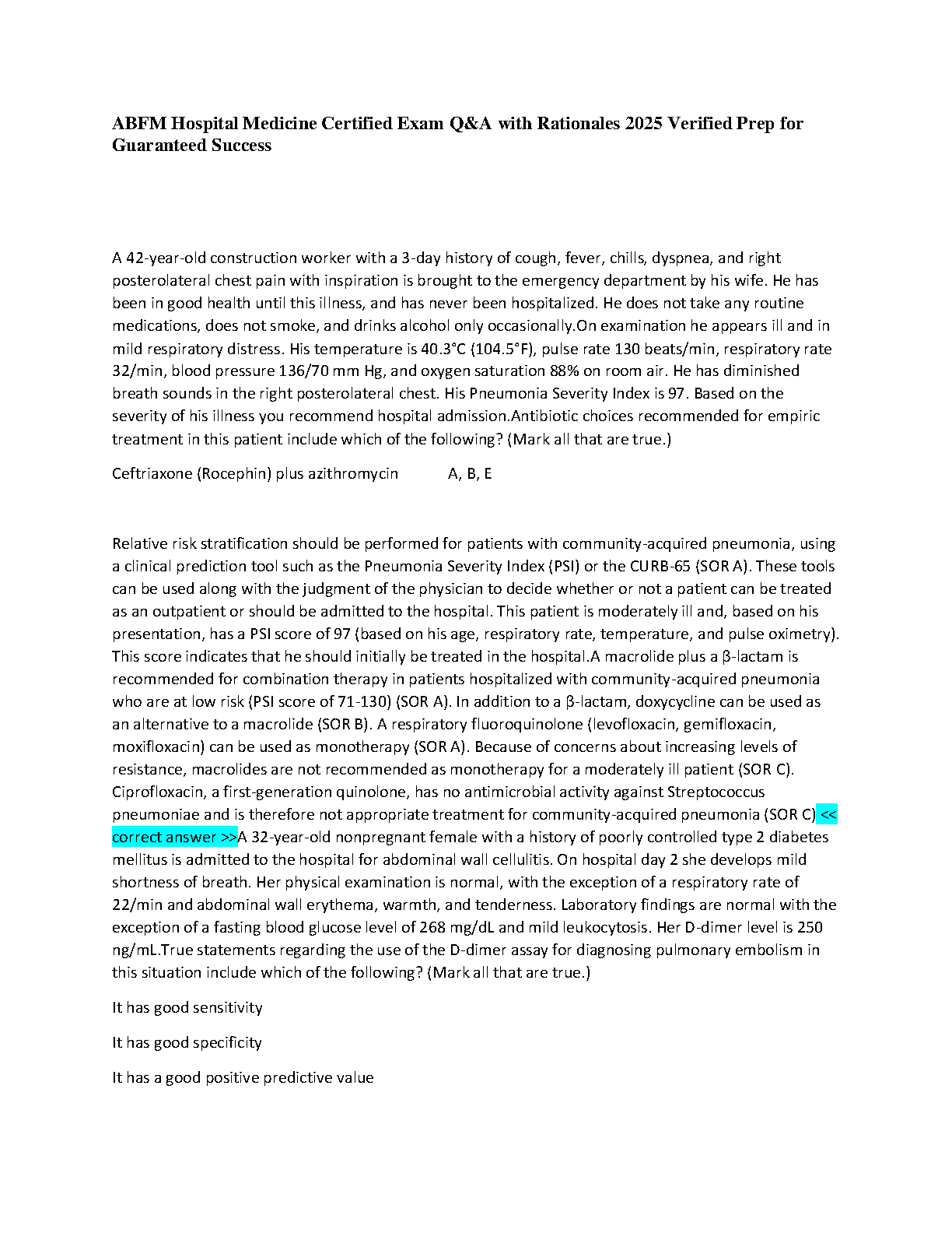 ABFM Hospital Med Exam Questions and Answers 2026/27 IMG-1