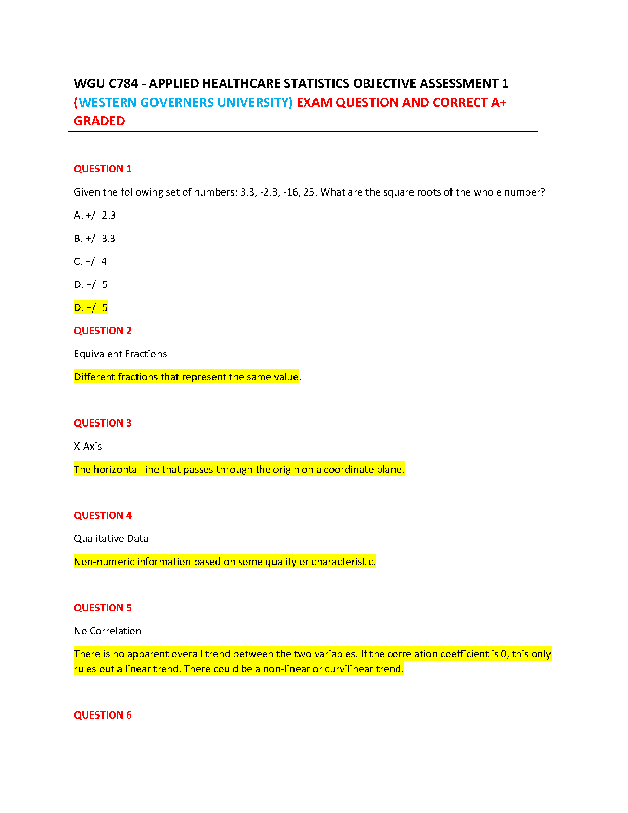 WGU C784 Applied Healthcare Statistics Exam Q&A 2024/2025
