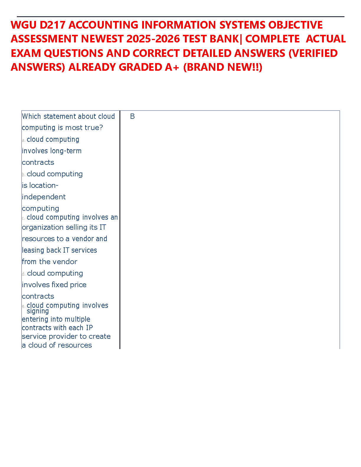 WGU D217 Accounting Information Systems Test Bank 2025