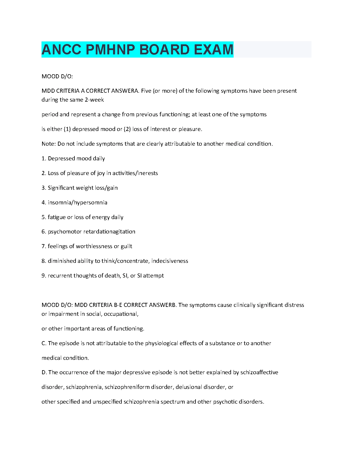 ANCC PMHNP Board Prep 2026/2027 MDD Diagnostic Guide IMG-1