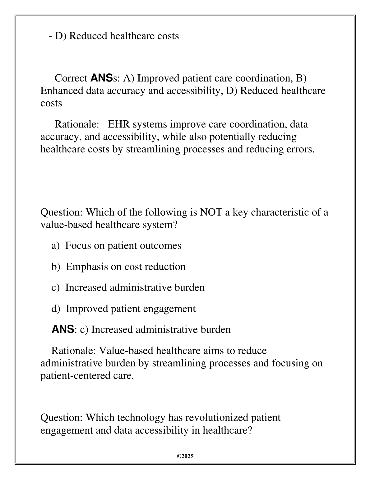 WGU HIM 2011 Healthcare Ecosystems 2025 Test Bank and FA Test Review