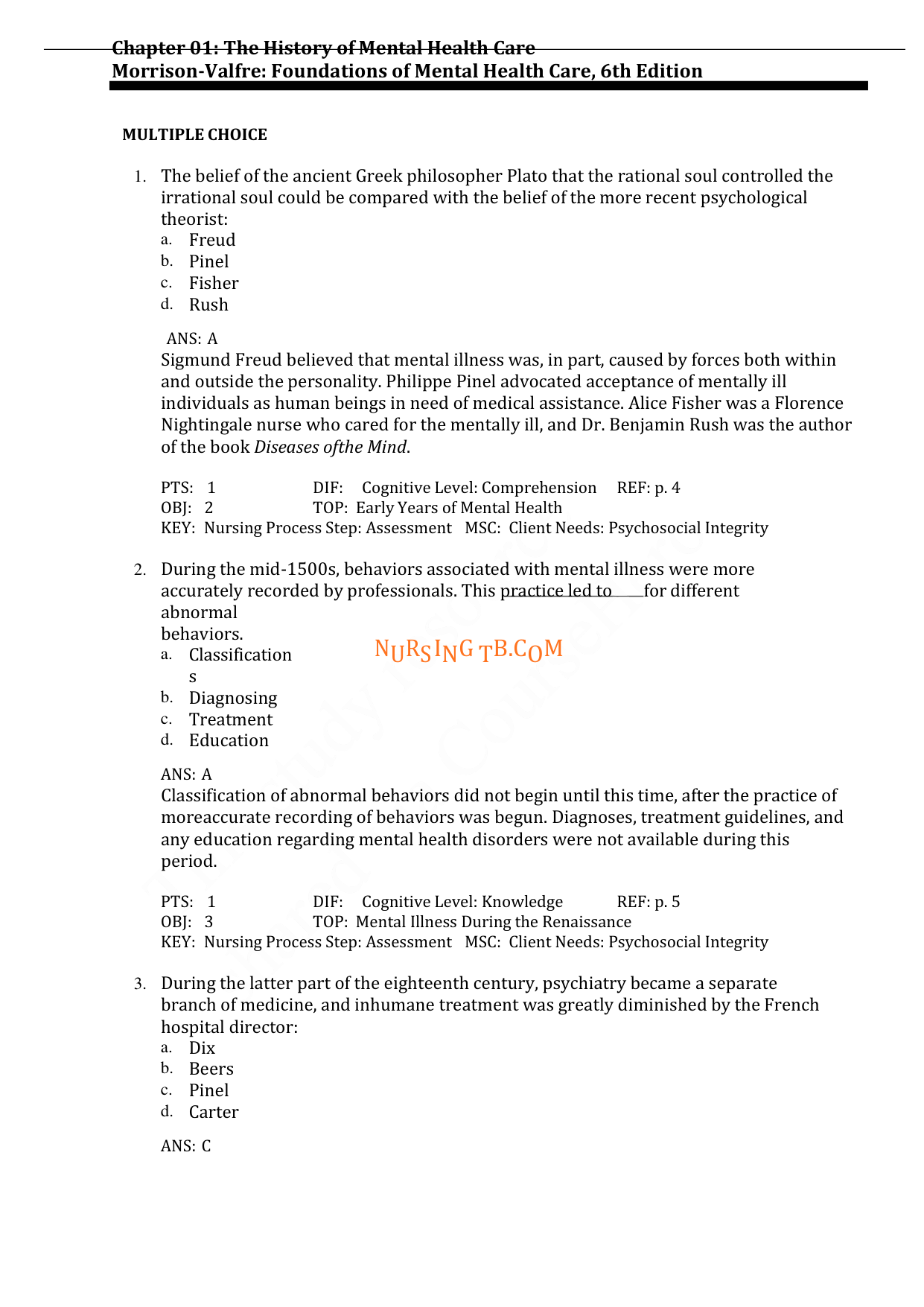 FOUNDATIONS OF MENTAL HEALTH CARE 6TH EDITION TEST BANK IMG-3
