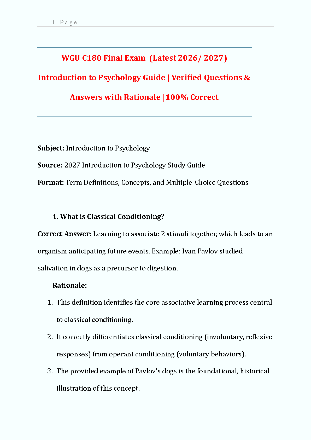 WGU C180 Psychology Final Exam Test Bank 2026 IMG-1