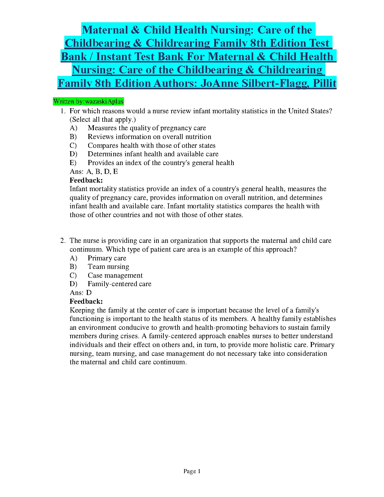 Maternal and Child Health Nursing Test Bank 2026/27 IMG-1