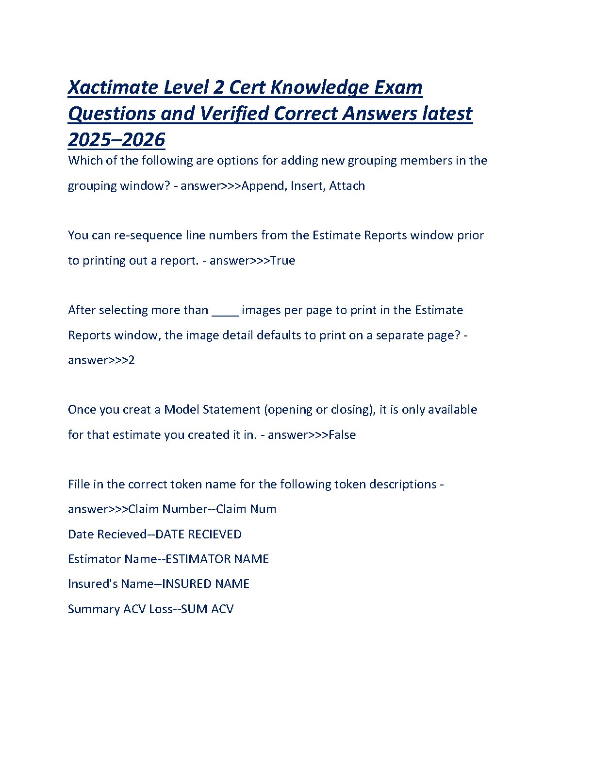 Xactimate L2 Test Bank 2026/27 Verified Qs & Answers IMG-1