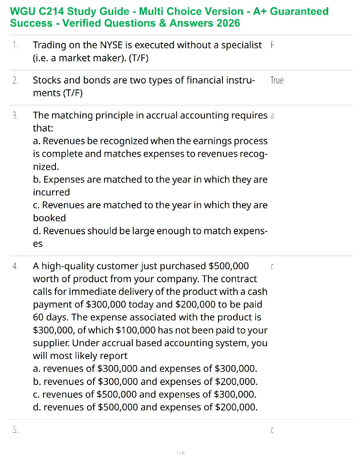 WGU C214 Financial Management Study Guide 2025