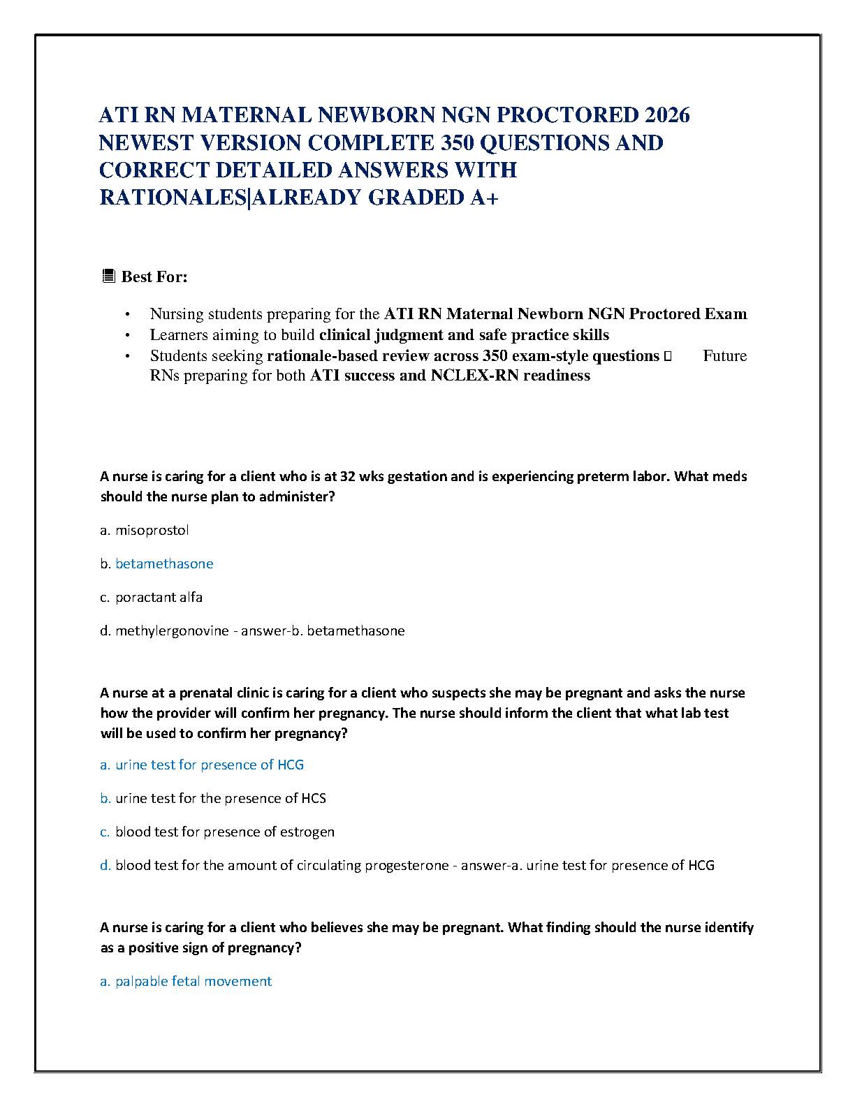 ATI RN Maternal Newborn NGN Exam Prep 2026/27 Study Guide