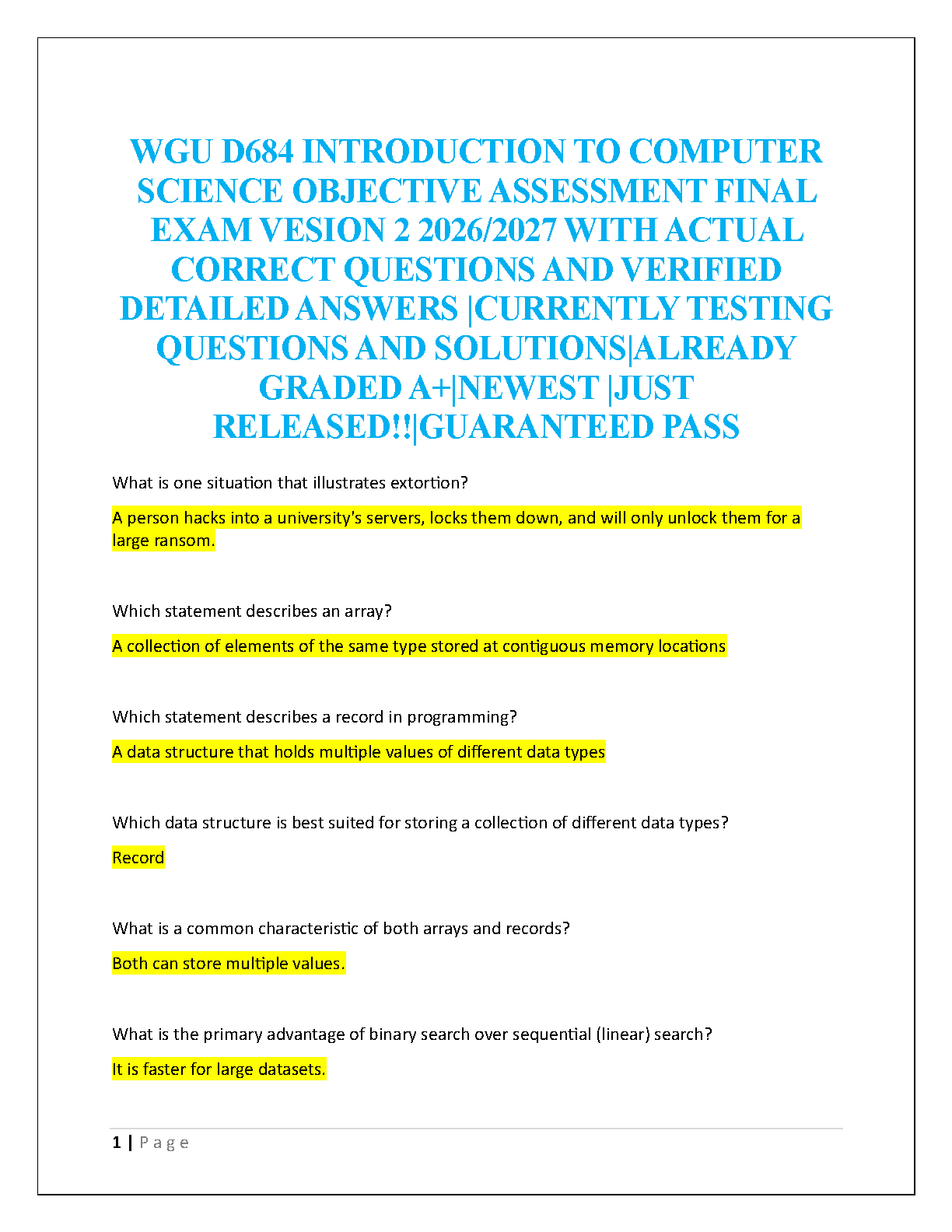 WGU D684 Intro CS Exam Test Bank 2026 IMG-1