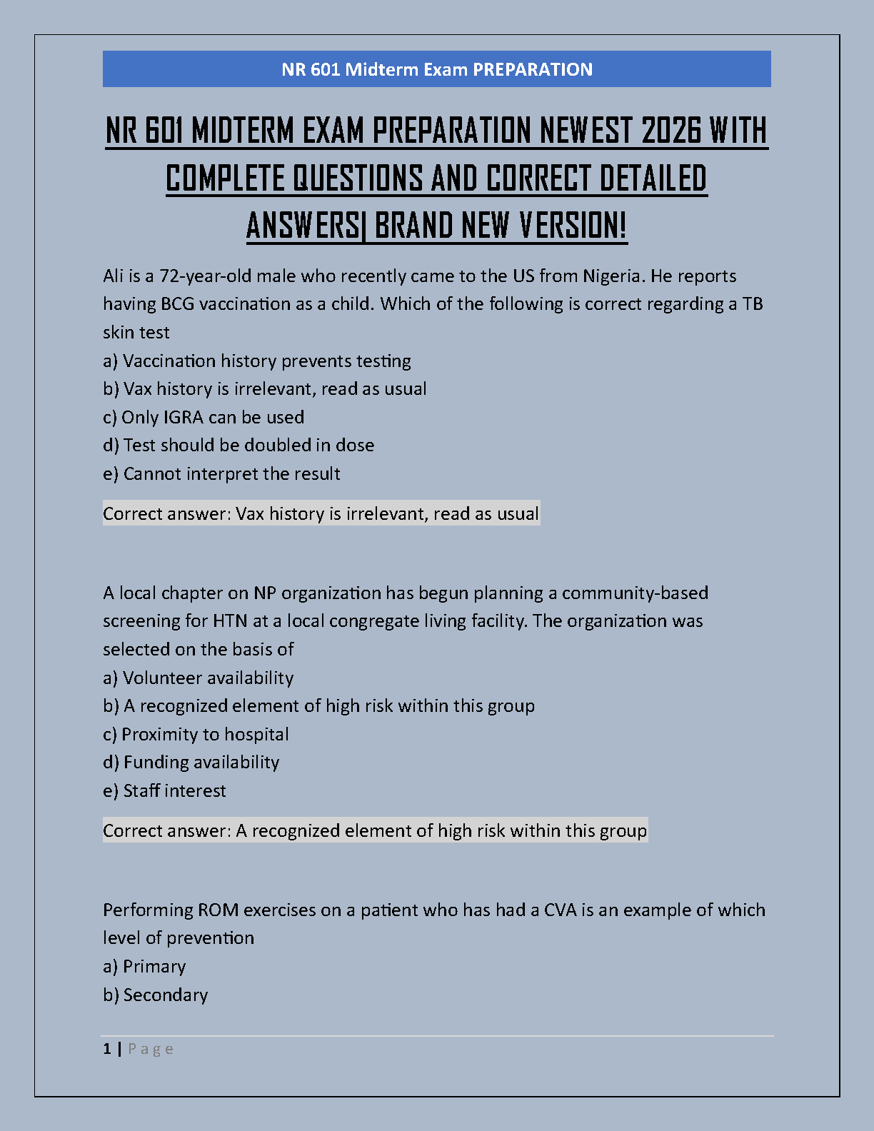 NR 601 Midterm Exam Test Bank 2026 | Nursing Study Guide