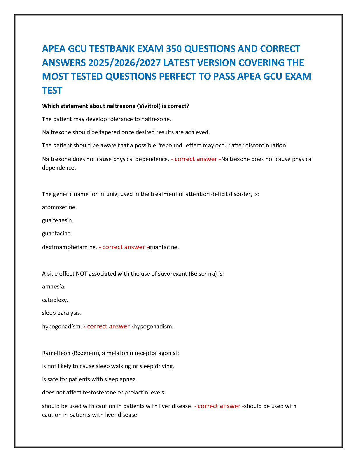 APEA GCU Test Bank 2026: 350 Verified Qs and Answers