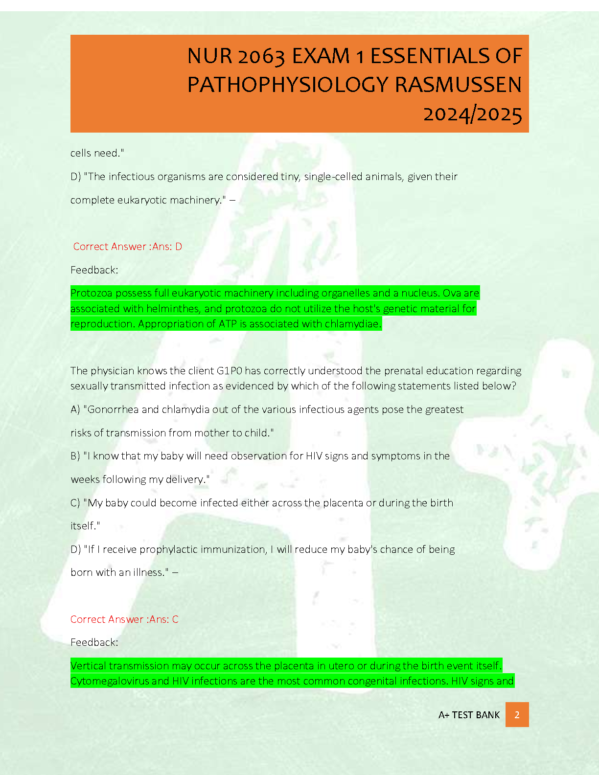 NUR 2063 Pathophysiology Exam 1 Test Bank 2024-2025