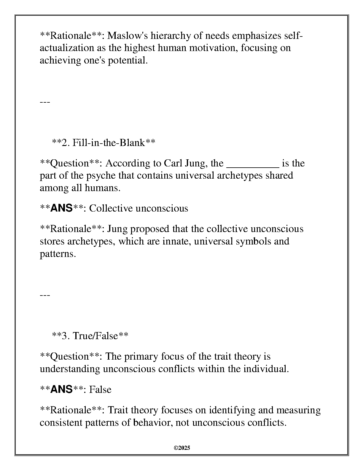 HLTH 3500 Theories of Personality Study Guide and FAQ