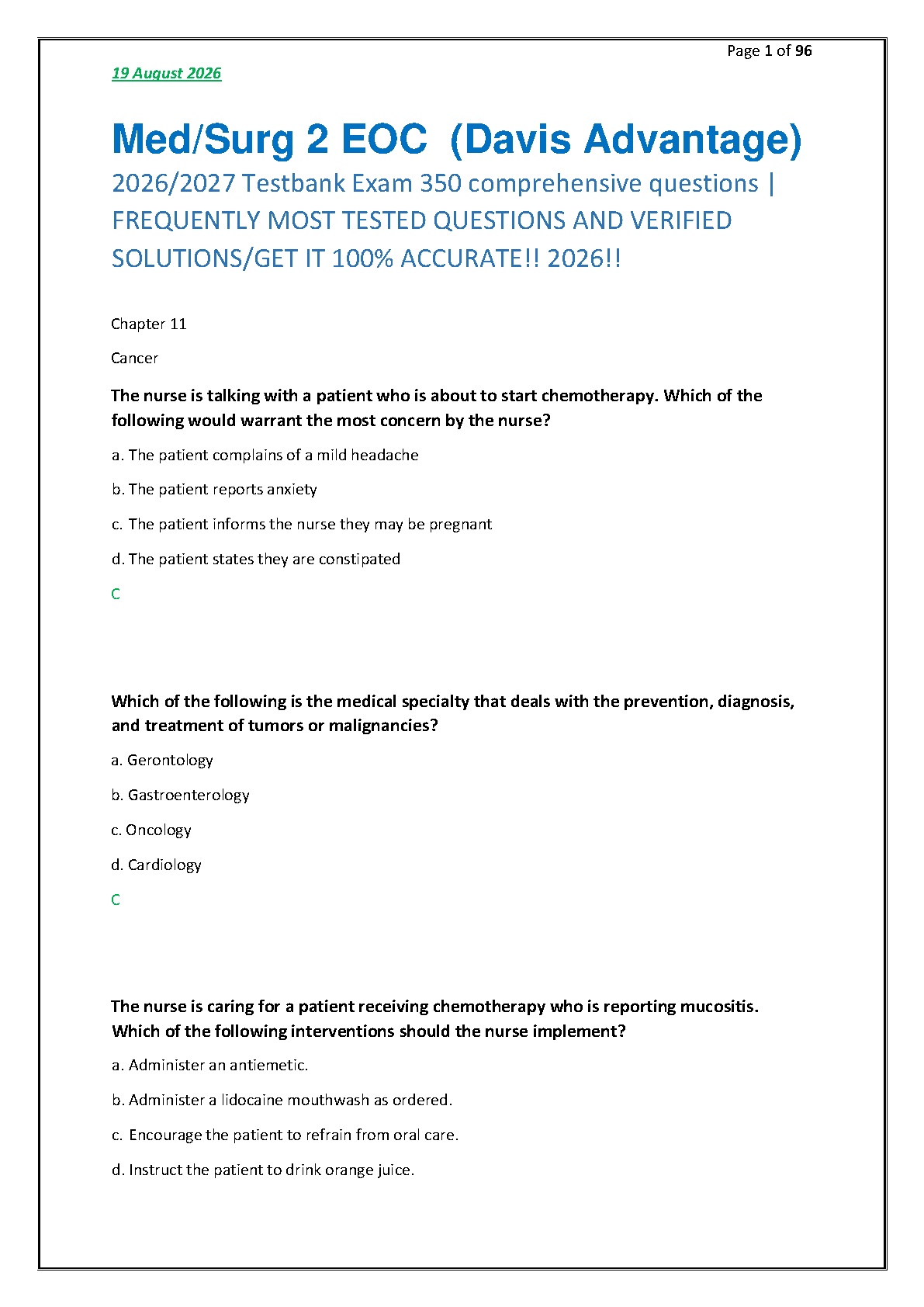 Cancer Oncology Med Surg Test Bank Chapter 11 IMG-1