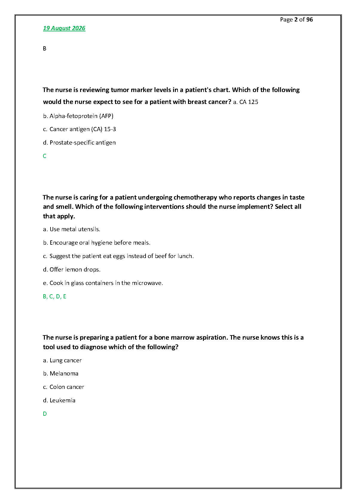 Cancer Oncology Med Surg Test Bank Chapter 11