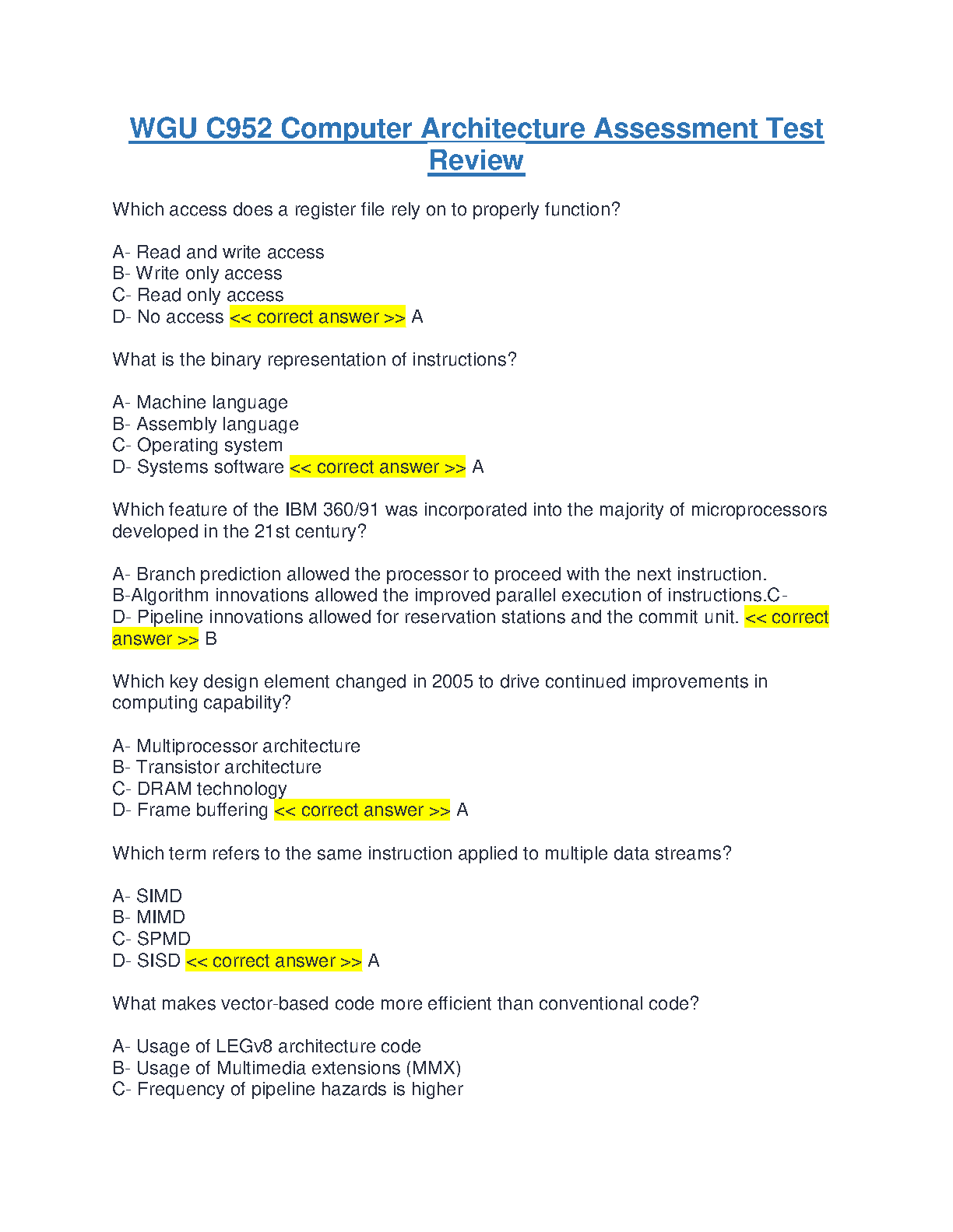 WGU C952 Computer Architecture Study Guide 2024-25