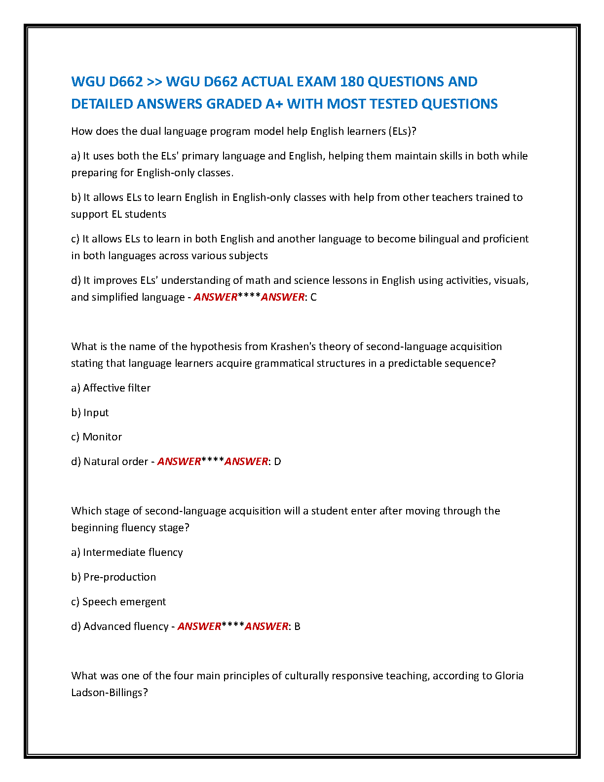 WGU D662 Exam Prep: 180 A+ Grade Answers & Study Notes IMG-1