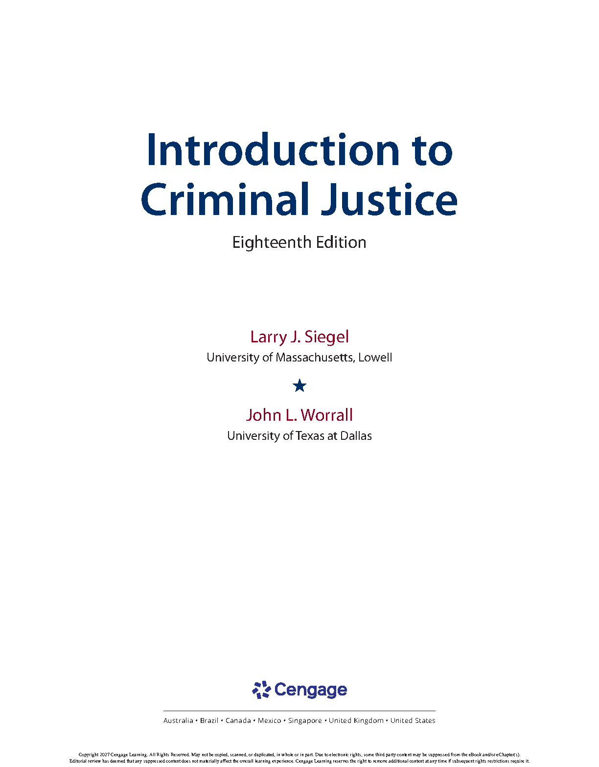 Criminal Justice Test Bank Siegel Worrall Ed 18 Solutions