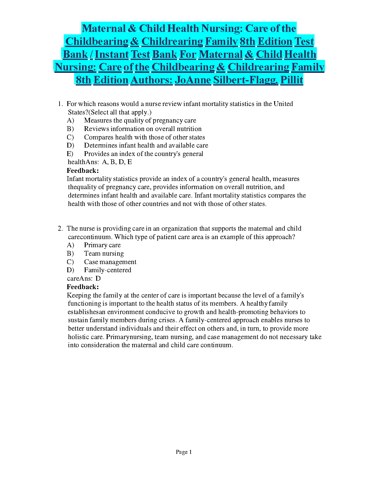 MCHN 8e Test Bank Silbert-Flagg 2026/27 Exam Prep IMG-1