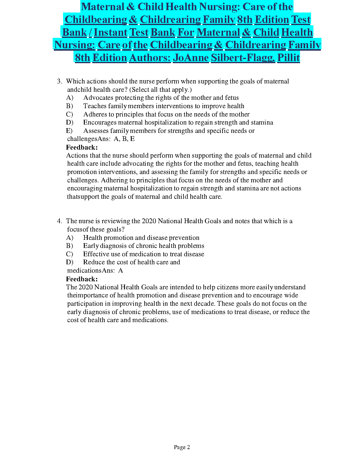 MCHN 8e Test Bank Silbert-Flagg 2026/27 Exam Prep