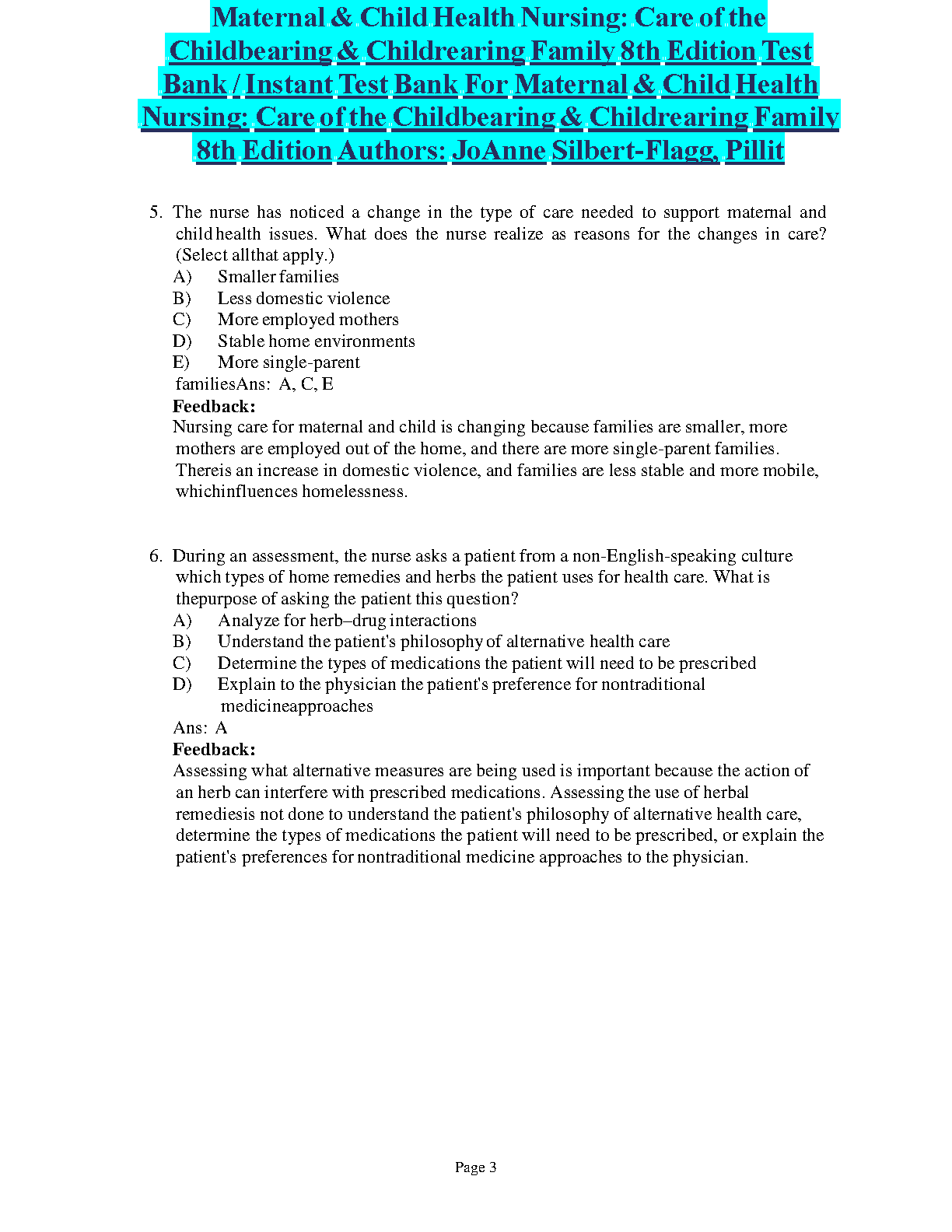 MCHN 8e Test Bank Silbert-Flagg 2026/27 Exam Prep IMG-3
