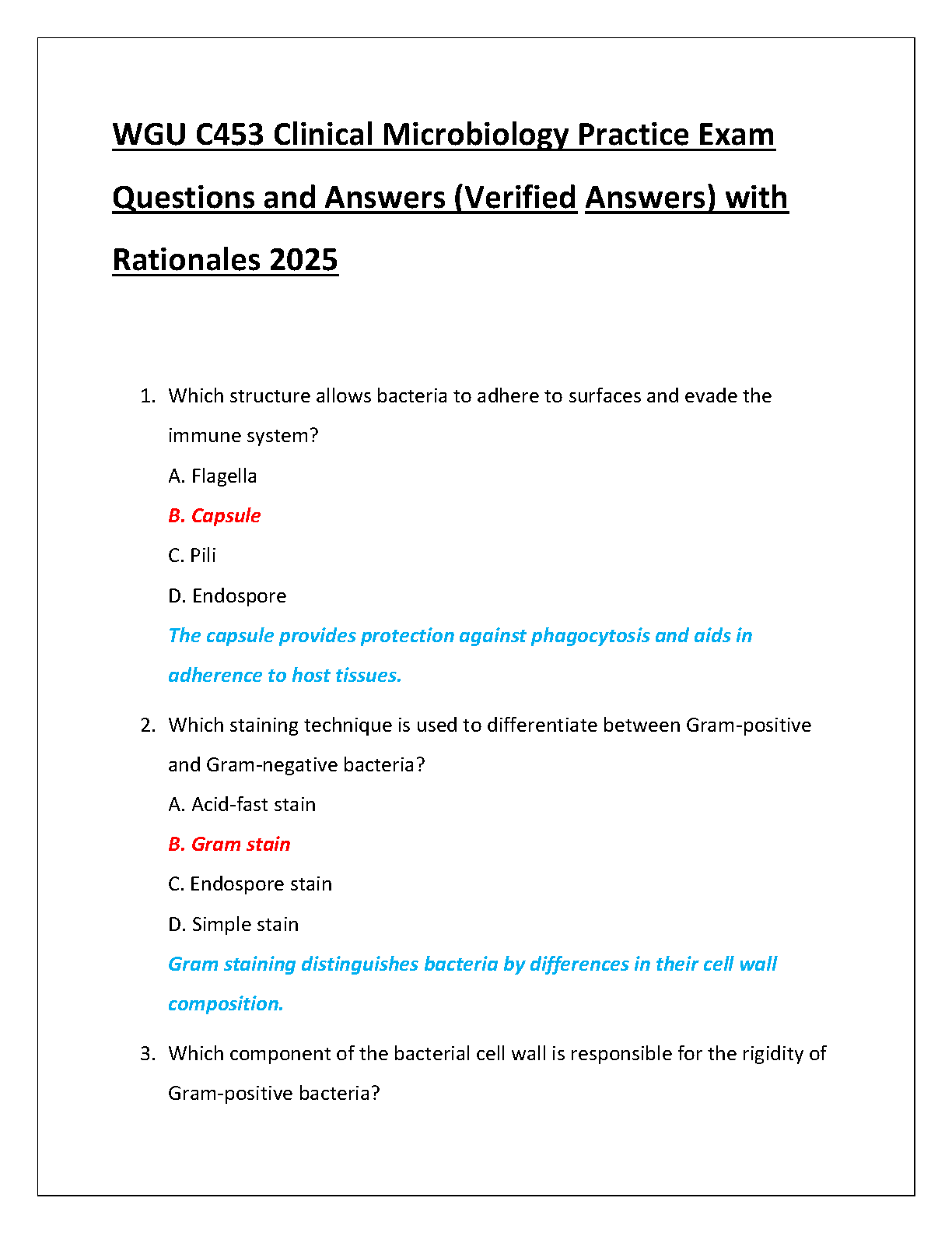 WGU C453 Clinical Microiology Practice Exam 2025