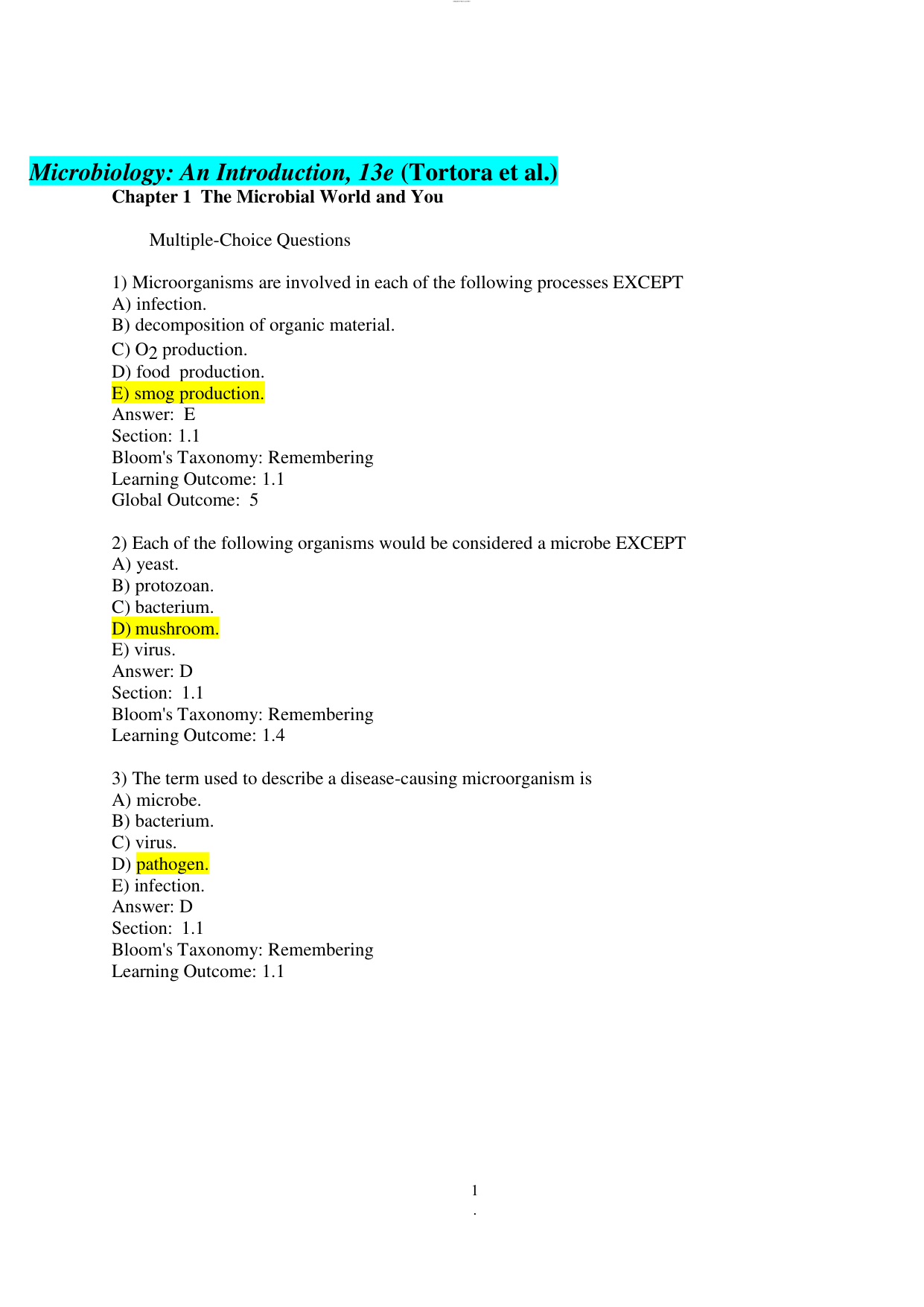 Microbiology: An Introduction 13th Edition TEST BANK