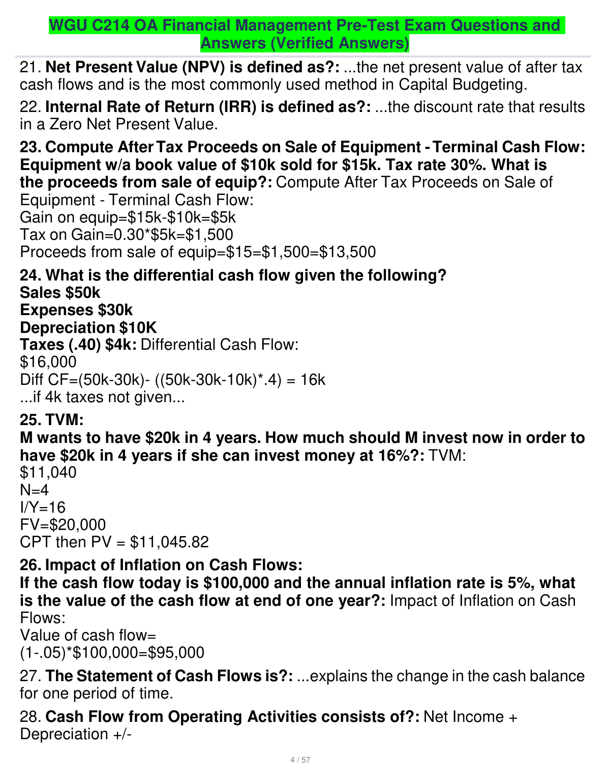 WGU C214 Financial Mgmt Pre-Test QA & Verified Answers 2023/2024 IMG-1